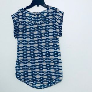 Blue and White Patterned Blouse Size Medium